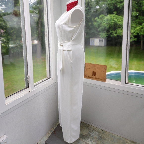 Emma & Michelle White Wide Leg Tie Waist Sleeveless V-Neck Jumpsuit Size 16 - Picture 11 of 16